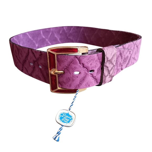 Vintage Men's 1960's Mod Belt 30 Purple NWT NOS Purple Leather Tandy USA Leisure - Picture 1 of 8